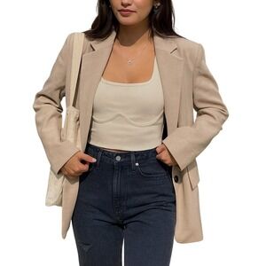 OLCHEE Ribbed Square Neck Sleeveless Crop Top Cream Size L